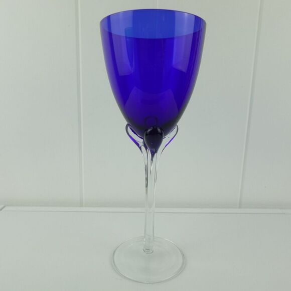 Murano Art Glass Hand Blown Wine Glass Cobalt Blue - Picture 4 of 8